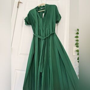 Zara Emerald Green Maxi Dress with Tie Belt